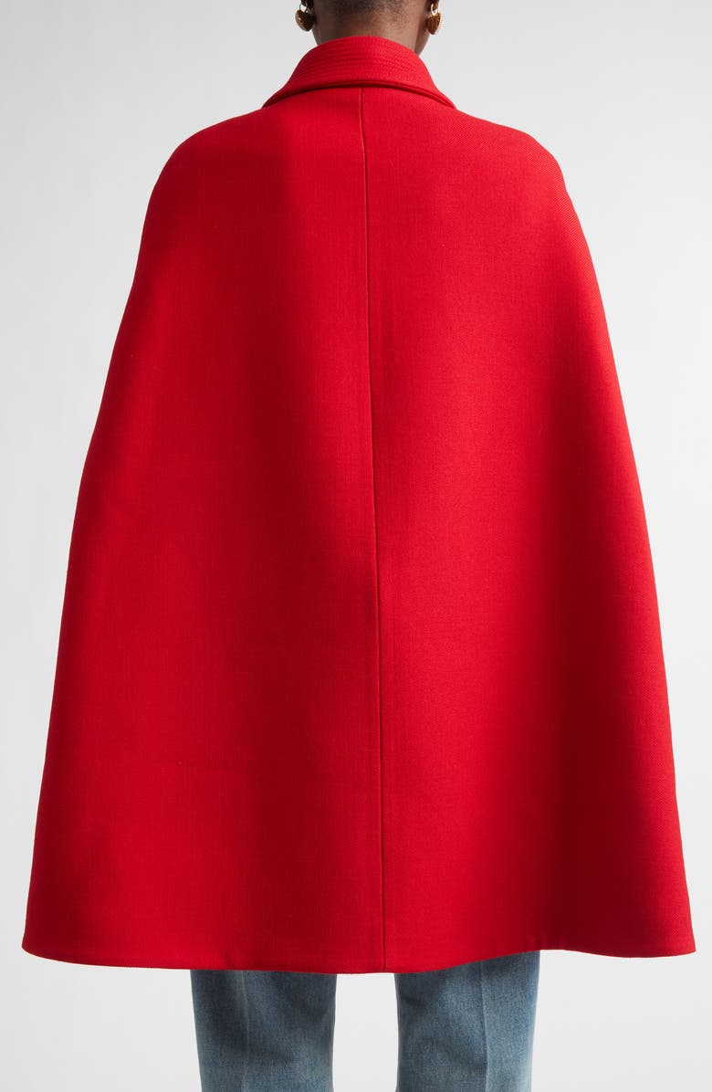 Valentino V-Detail Wool & Silk Double Drill Cape, Alternate, color, Deep Red