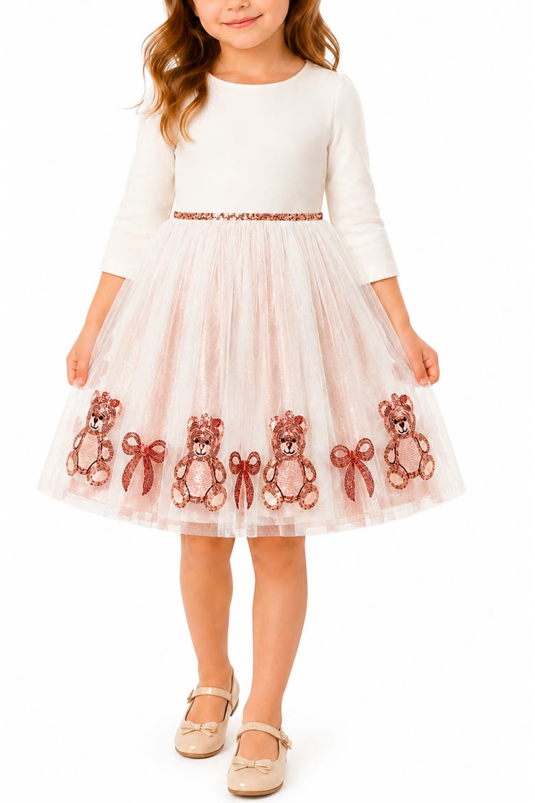 Kids' Sequin Bear Border Tutu Dress, Alternate, color, IVORY