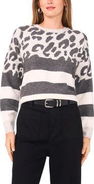 Vince Camuto Leopard Stripe Jacquard Sweater