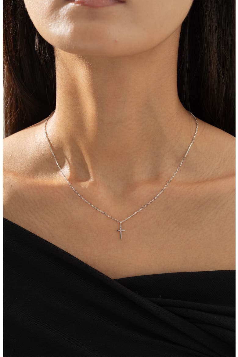 14k Gold Plated Marielle Mini Cross Necklace Gift Idea, Alternate, color, Silver