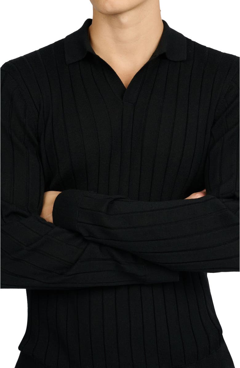 Onia Extra Fine Merino Wool Johnny Collar Polo, Alternate, color, Black