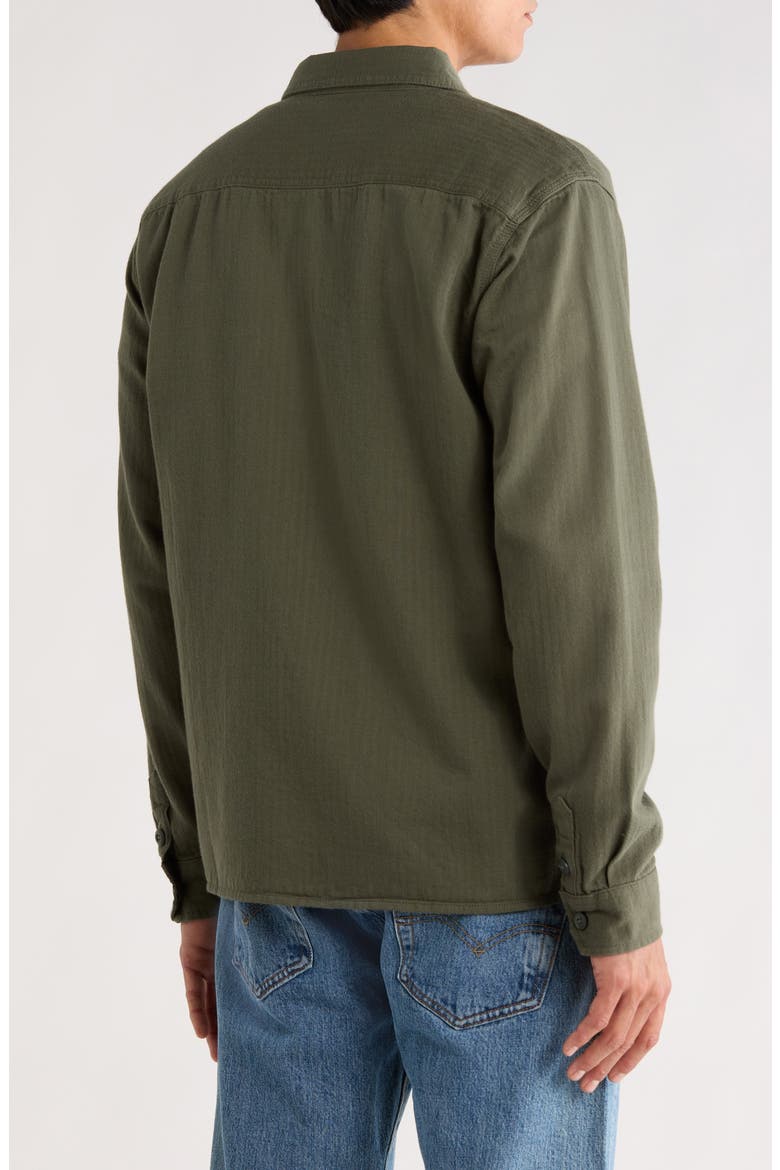 Fort Garage Stripe Cotton Herringbone Button-Up Shirt, Alternate, color, OLIVE