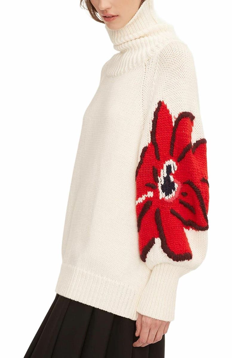 Rebecca Taylor Botanical Intarsia Turtleneck, Alternate, color, Strawberry Combo