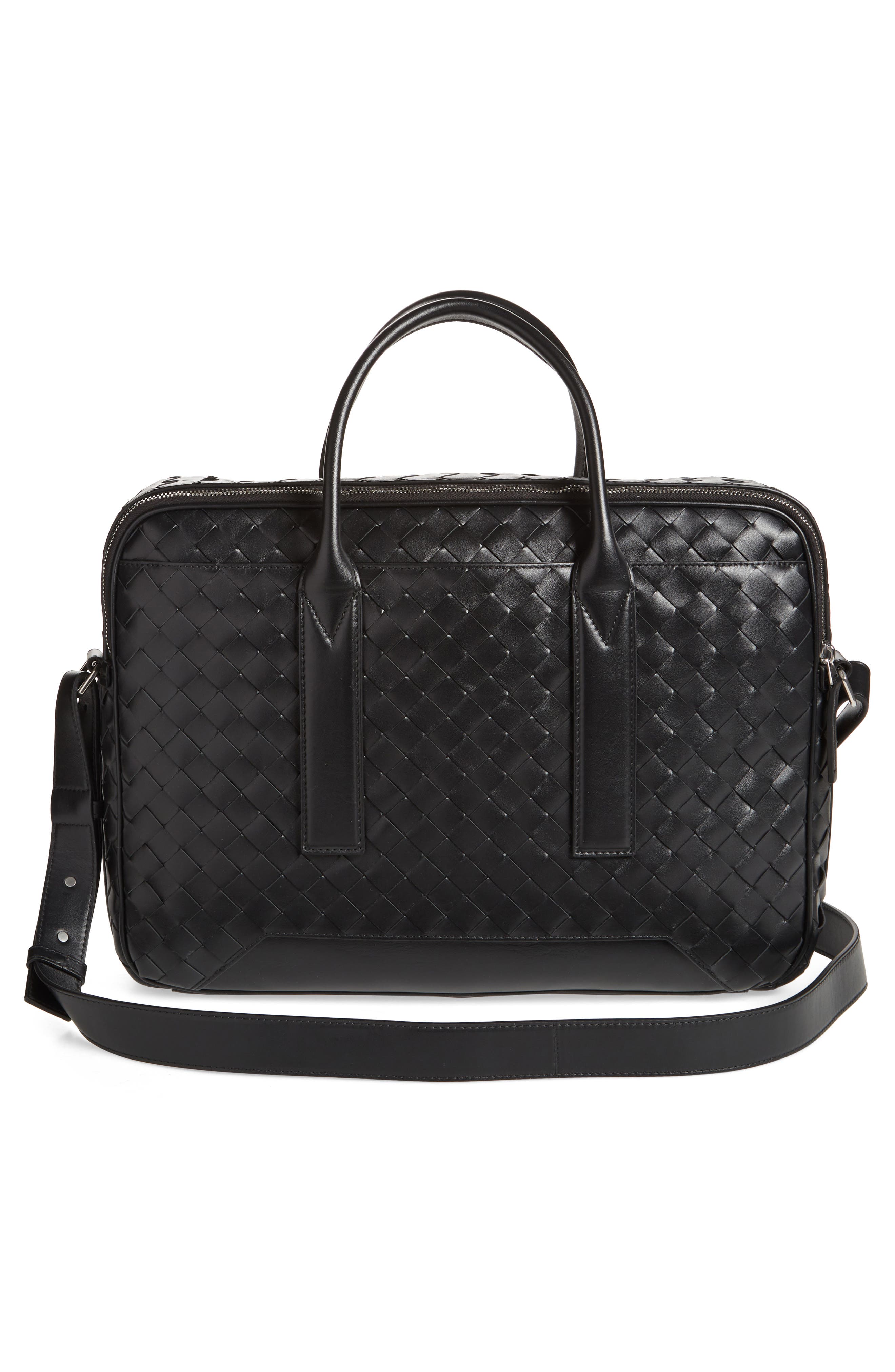 Bottega Veneta Large Getaway Intrecciato Leather Briefcase, Alternate, color, 8803 Black/ Silver
