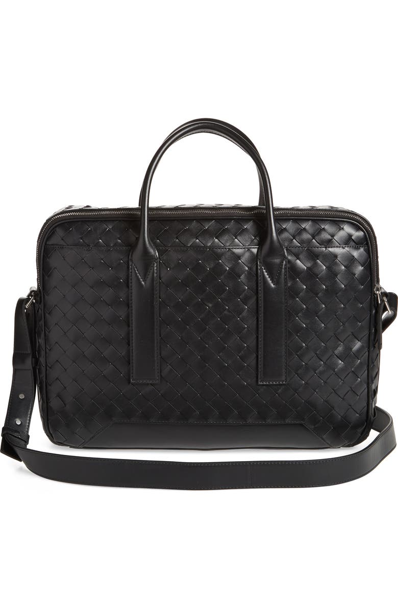 Bottega Veneta Large Getaway Intrecciato Leather Briefcase, Alternate, color, 8803 Black/ Silver