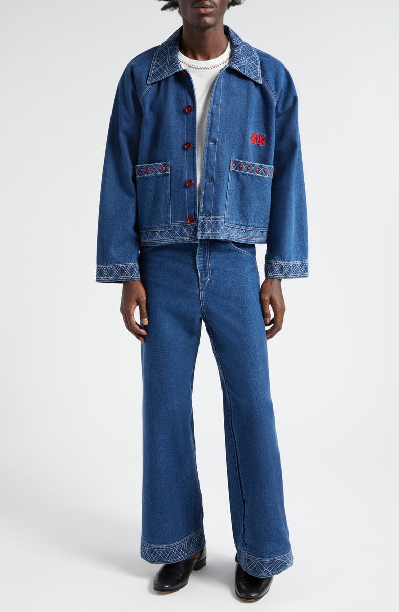 Bode Embroidered Denim Jacket, Alternate, color, Indigo