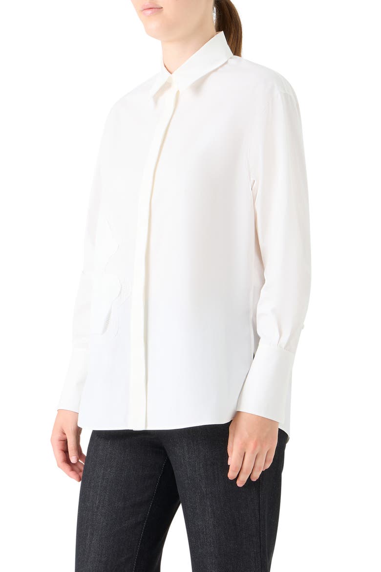 Floral Appliqué Cotton Button-Up Shirt, Alternate, color, CREAM