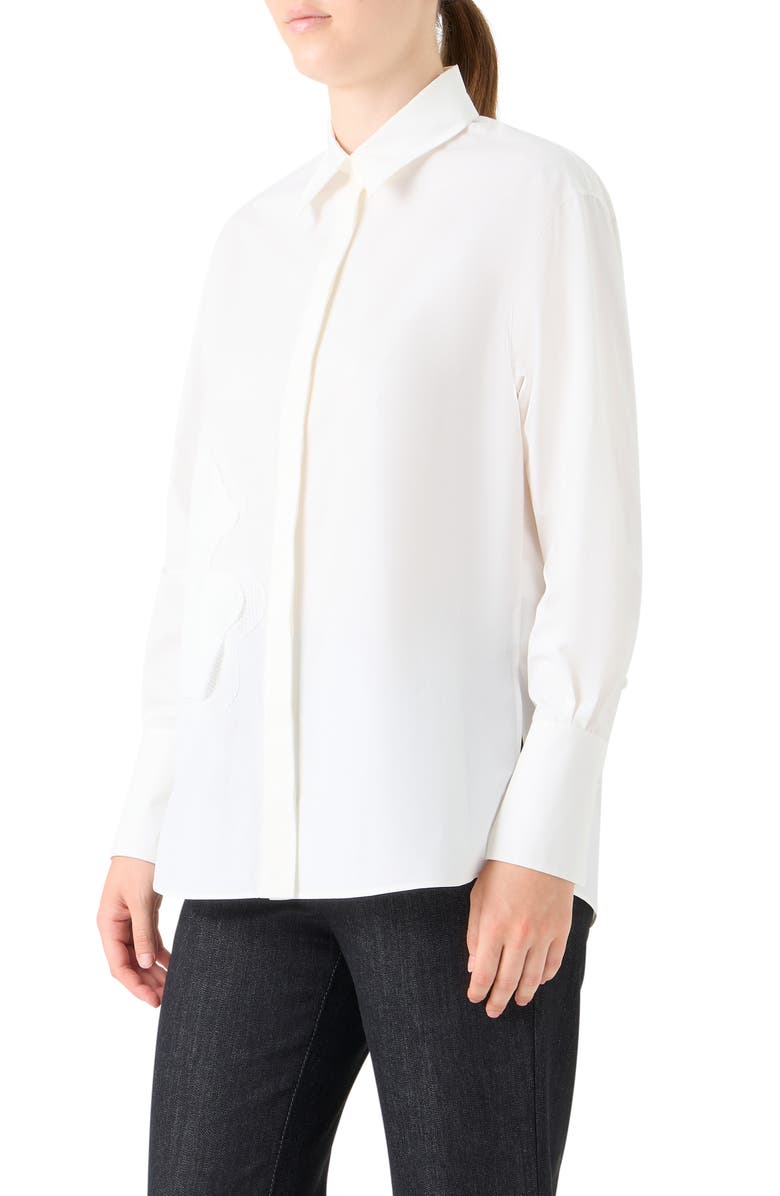 Akris punto Floral Appliqué Cotton Button-Up Shirt, Alternate, color, Cream