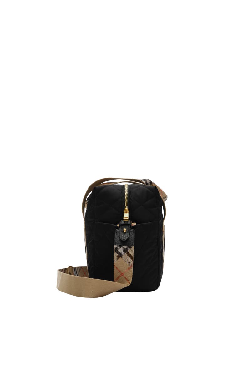 Check Trim Quilted Nylon Baby Changing Bag, Alternate, color, Black