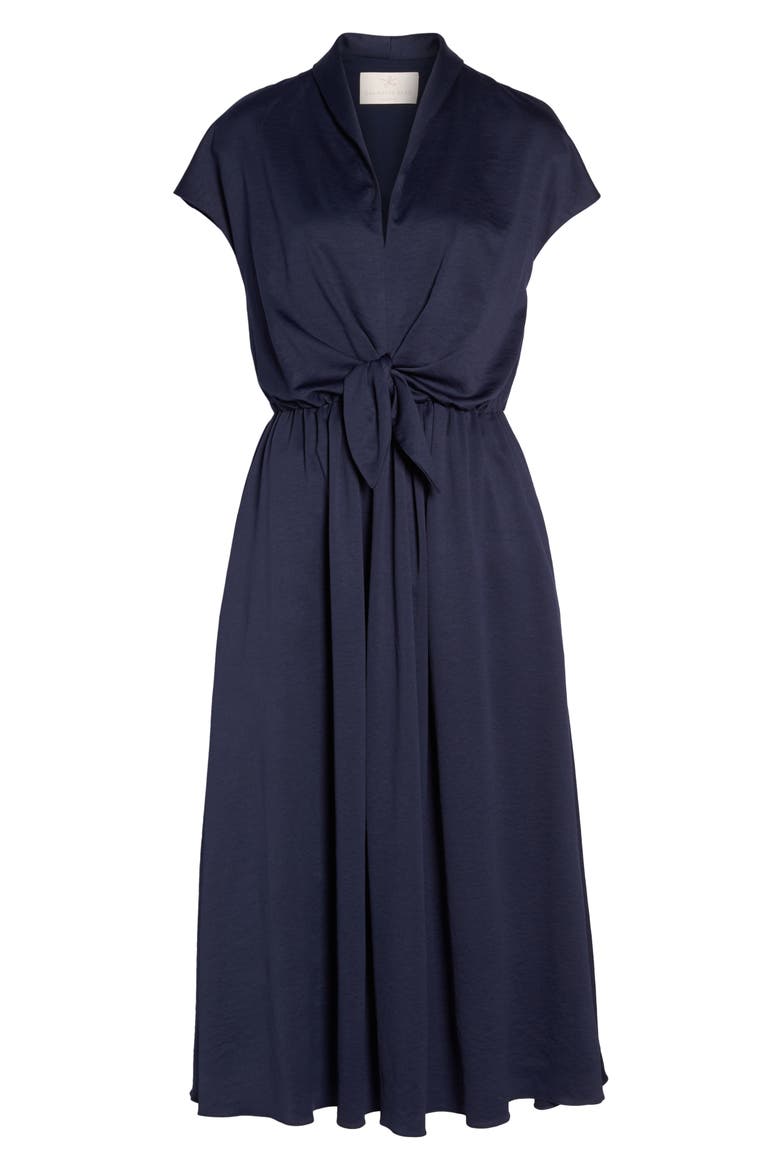 Margie Tie Waist Satin Midi Dress (Nordstrom Exclusive), Alternate, color, NAVY