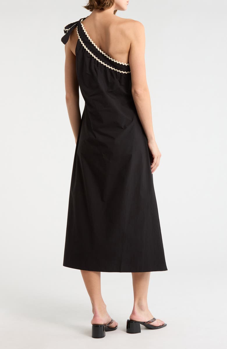 Petal & Pup Brynlee Rickrack Trim One-Shoulder Cotton Midi Dress, Alternate, color, Black/ Cream