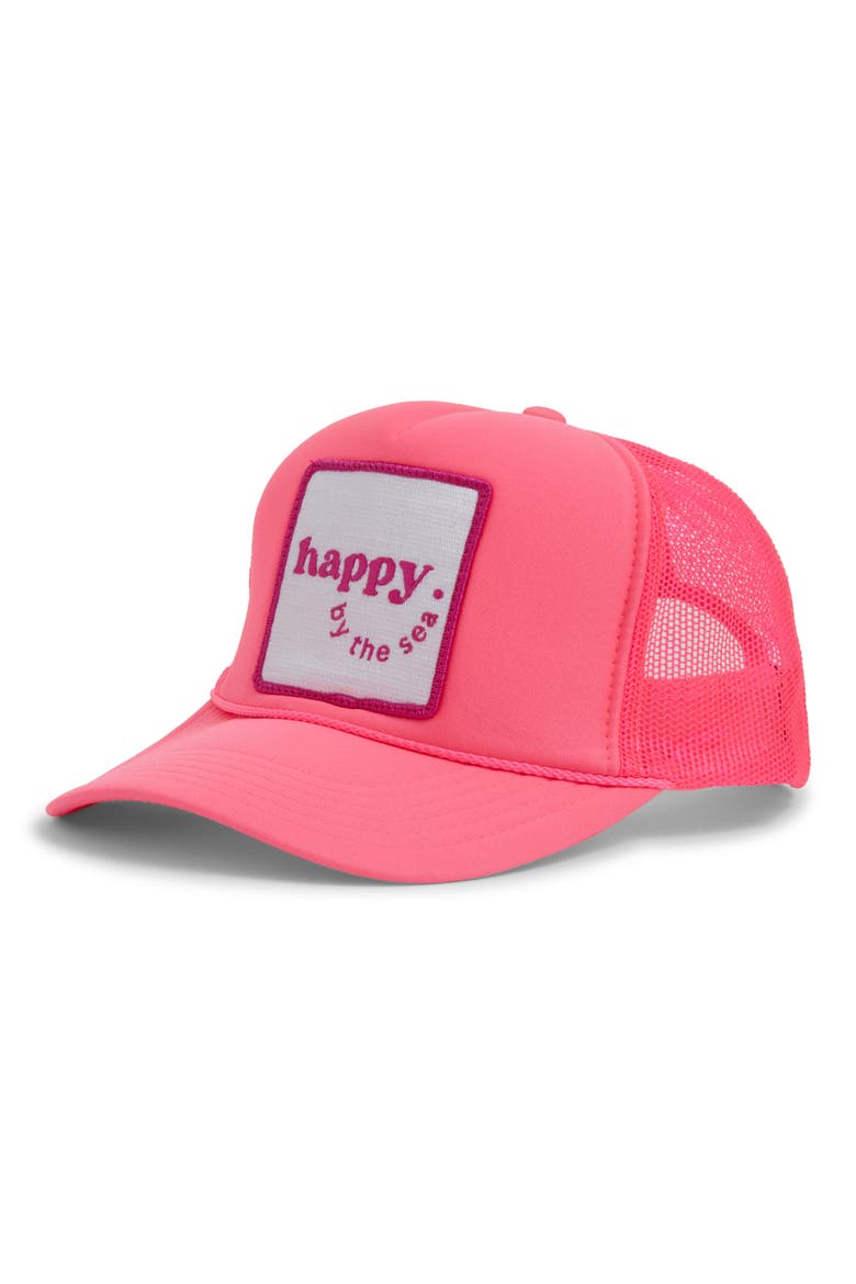 Happy by the Sea Patch Trucker Hat, Main, color, PINK