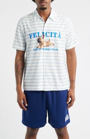 SANTO STUDIO Felicità Stripe Cotton Button-Up Shirt