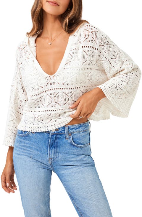 Diamond Eye Crochet Cover-Up Hooded Sweater