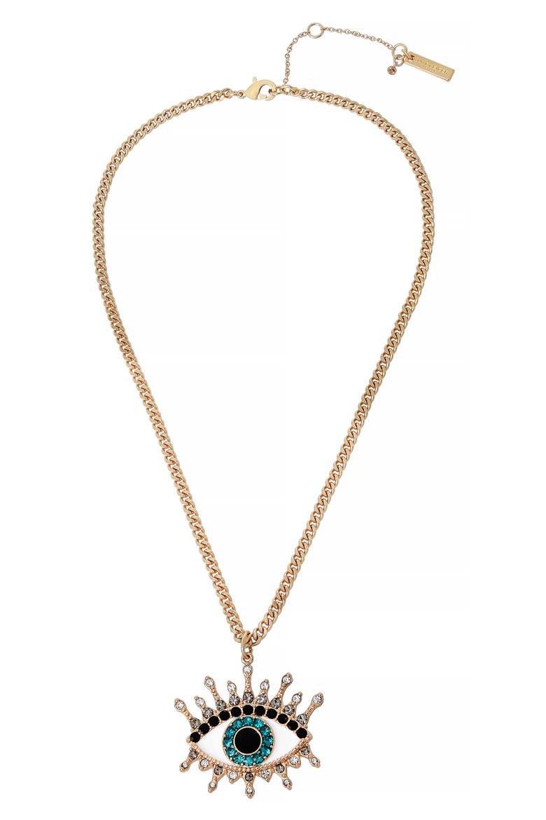 Evil Eye Pendant Necklace, Main, color, TEAL