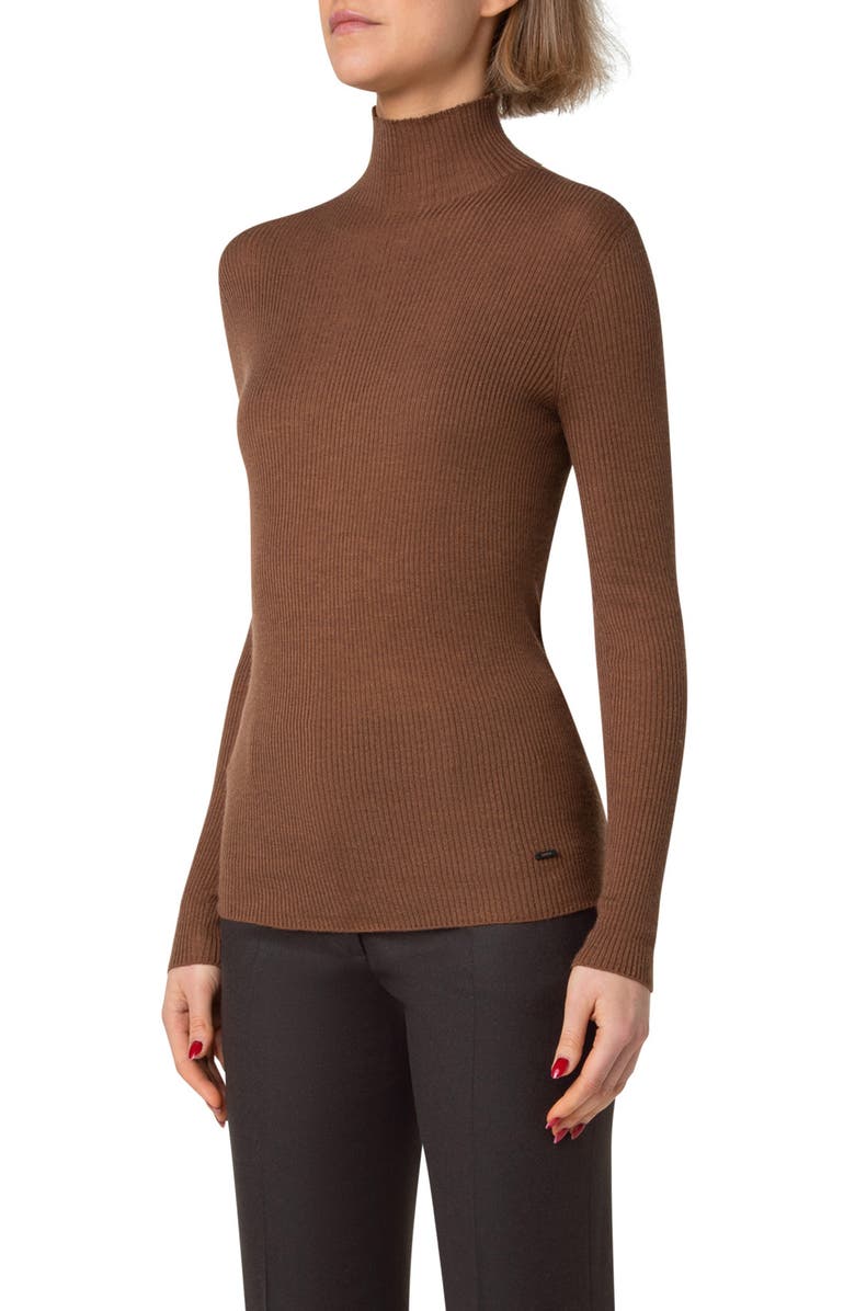 Akris Cashmere & Silk Fine Rib Funnel Neck Sweater, Alternate, color, 