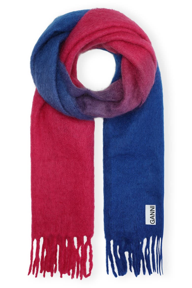 Mohair Blend Gradient Fringed Scarf, Main, color, NAUTICAL BLUE