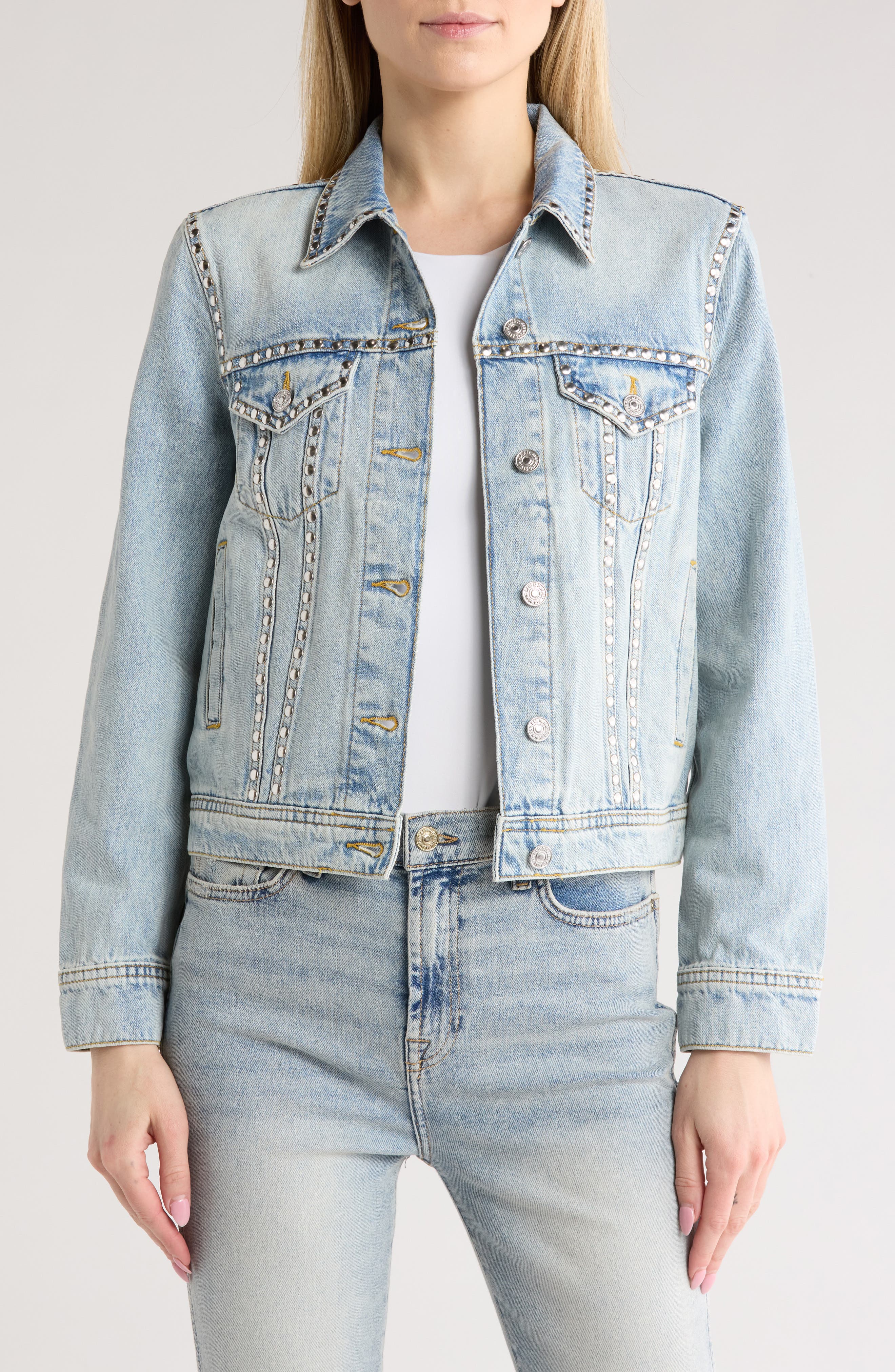 7 For All Mankind Studded Classic Denim Trucker Jacket