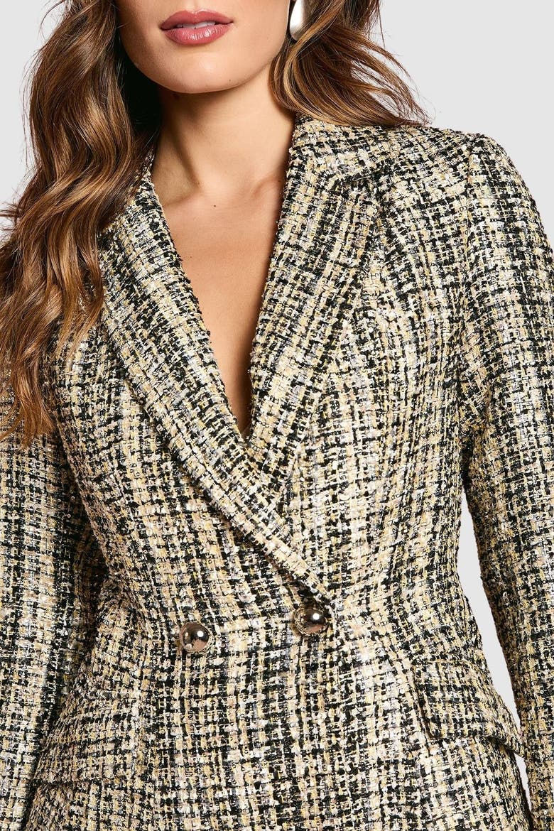 Sequin Tweed Fitted Blazer, Alternate, color, Mono
