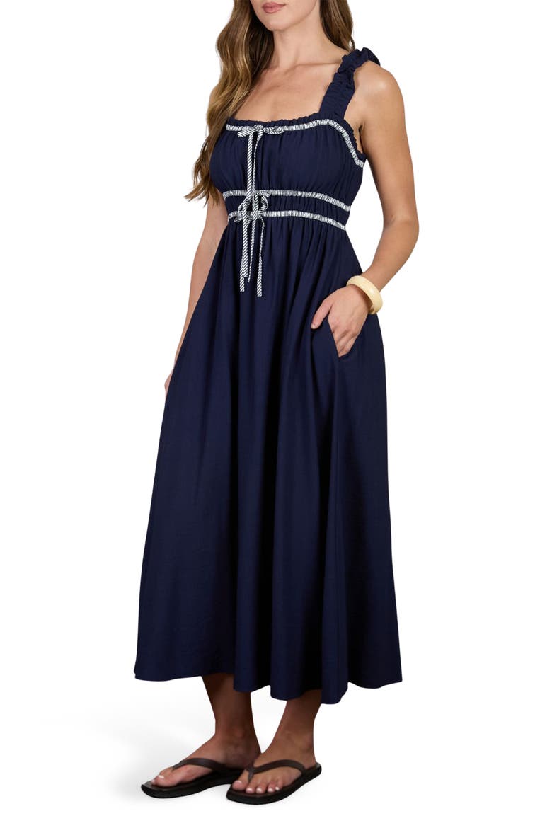 Bow Empire Waist Sundress, Main, color, NAVY
