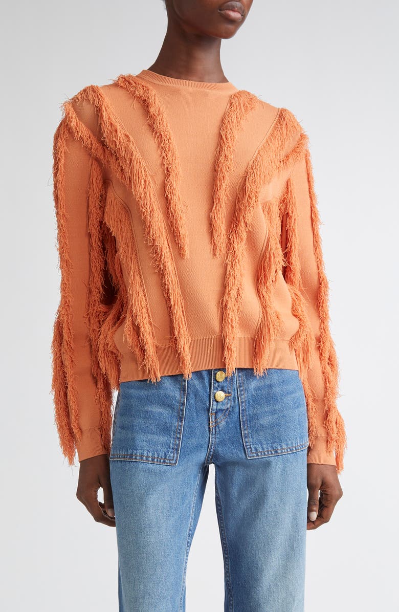 Ulla Johnson Aubree Fringed Sweater, Main, color, Tulip