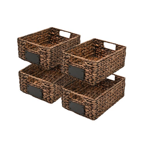 Happimess Lane Classic Farmhouse Handwoven Hyacinth Pantry Baskets With Chalkboard Labels And Handle In Brown