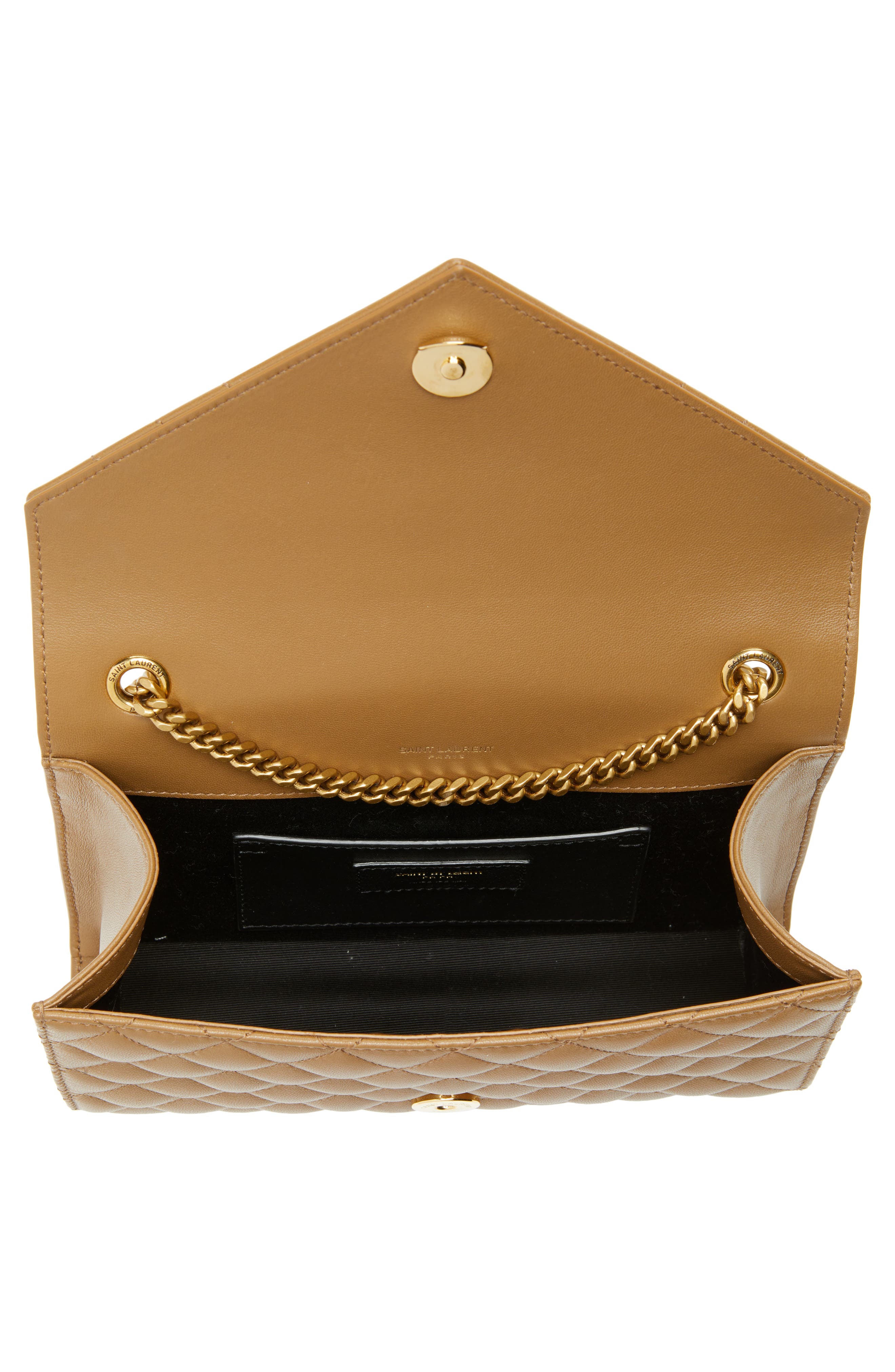 Saint Laurent Small Envelope Chain Strap Leather Shoulder Bag, Alternate, color, Dark Cork