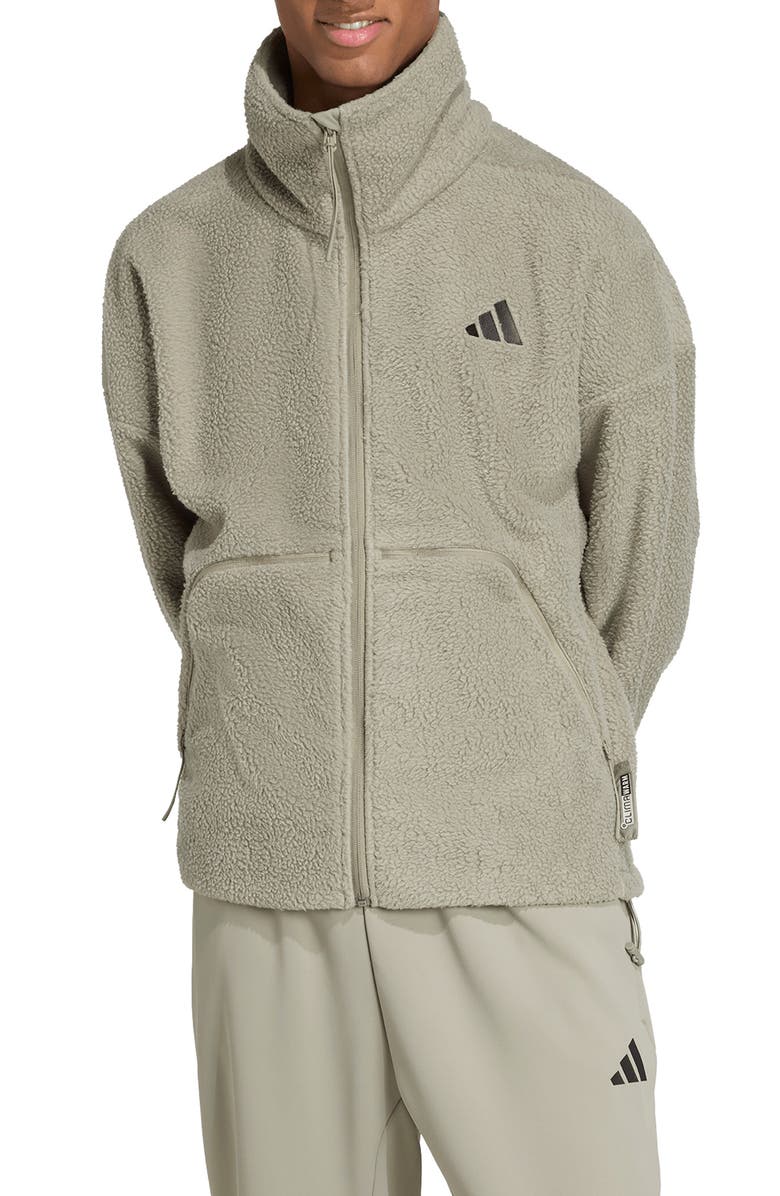 adidas City Tech High Pile Fleece Full Zip Jacket, Main, color, Silver Pebble