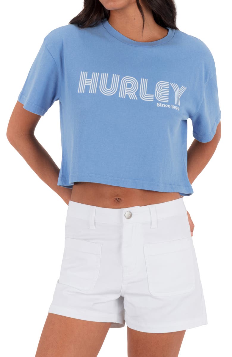 Hurley Rollers Boxy Crop Cotton Graphic T-Shirt, Main, color, Provence