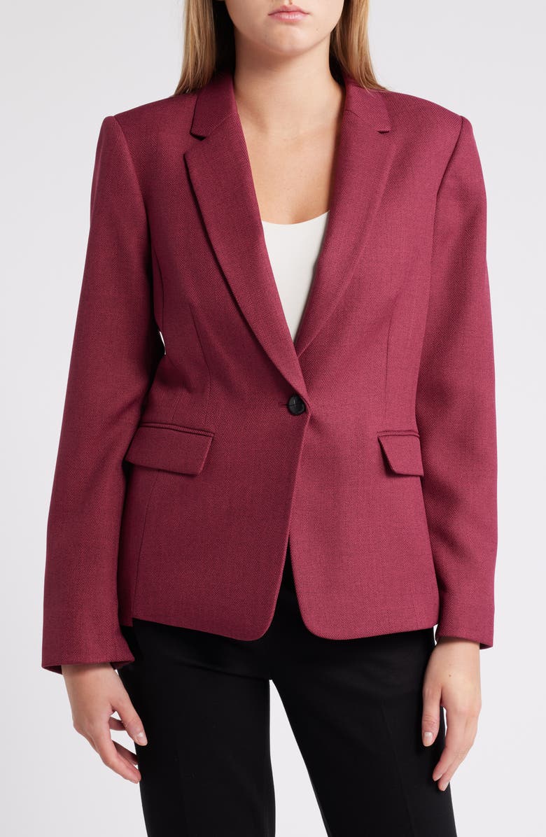 Tahari ASL Herringbone One-Button Blazer, Alternate, color, 