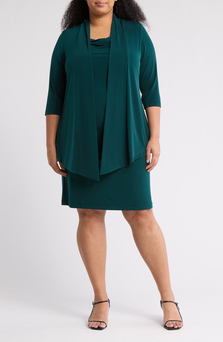 Connected Apparel Knit Mock Jacket Dress, Main, color,