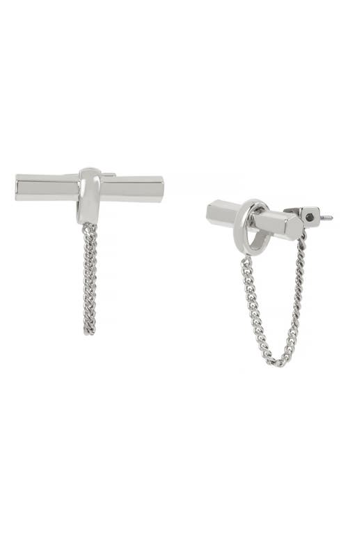 Allsaints Chain Swag Toggle Bar Front To Back Earrings In Rhodium Plated In Rhodium