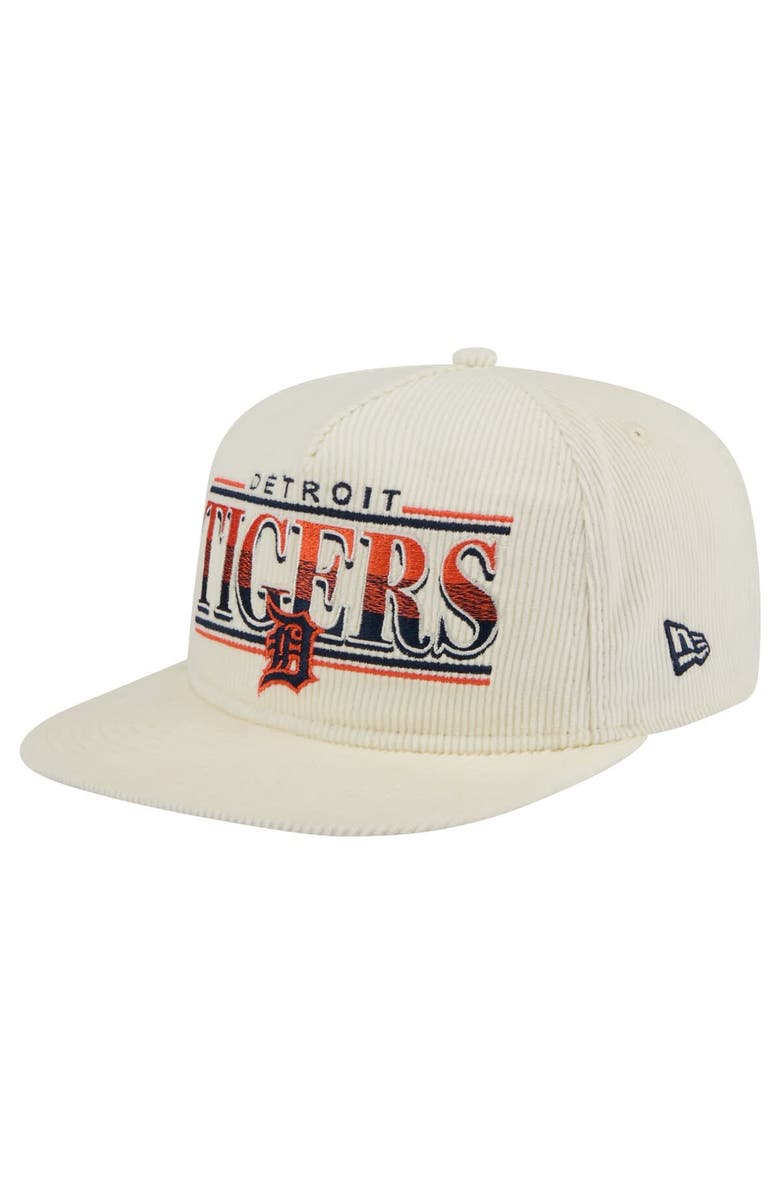 New Era Men's New Era Cream Detroit Tigers Throwback Bar Golfer Corduroy Snapback Hat, Main, color,