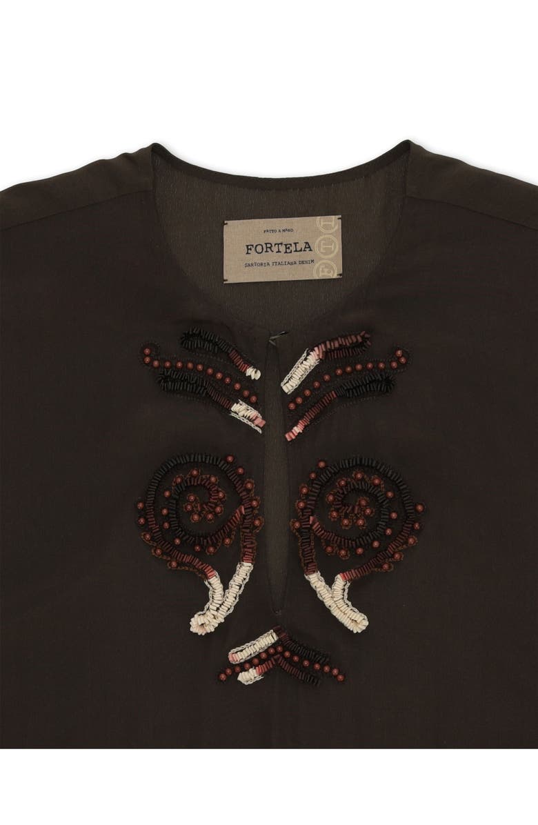 Fortela Allegral Embroidered Silk Crepe Dress, Alternate, color, Brown