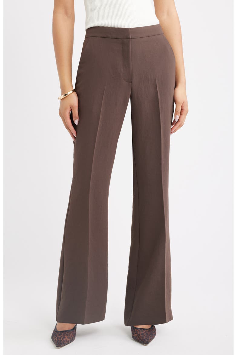 Curator Crepe Flare Leg Trousers, Main, color, BROWN SEAL