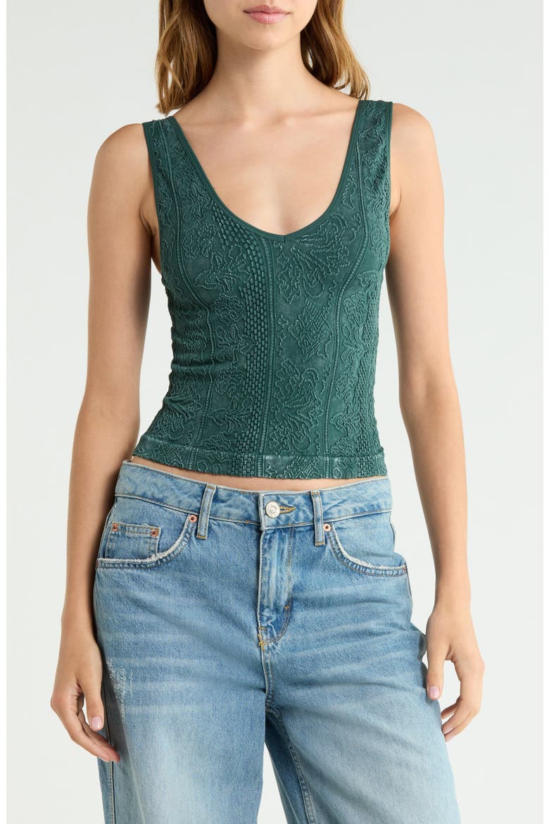 Tapestry V-Neck Crop Tank, Main, color, DARK GREEN
