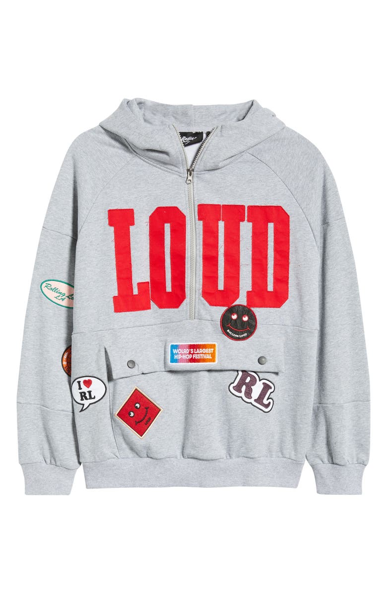 Rolling Loud Patched Up Half Zip Hoodie, Alternate, color, Grey