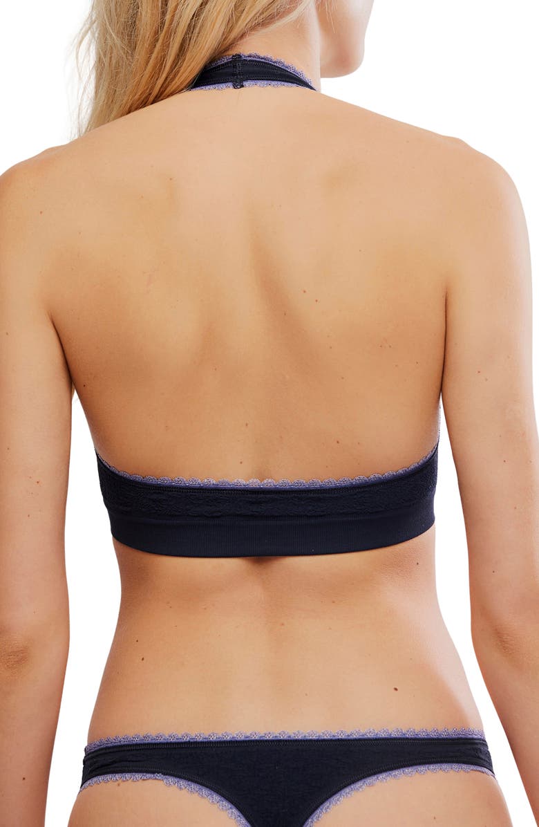 Free People Sweet Point Seamless Halter Bralette, Alternate, color, Black Combo