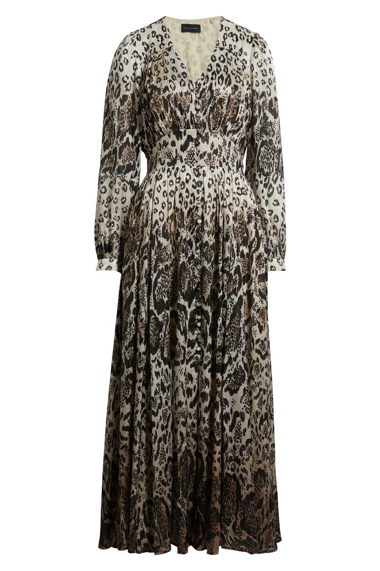 The Alba Metallic Long Sleeve Silk Maxi Dress, Alternate, color, SUNSET LEOPARD