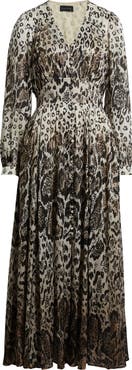 Elie Tahari The Alba Metallic Long Sleeve Silk Maxi Dress