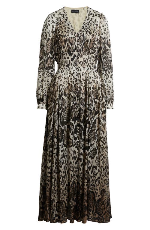 Elie Tahari The Alba Metallic Long Sleeve Silk Maxi Dress In Brown