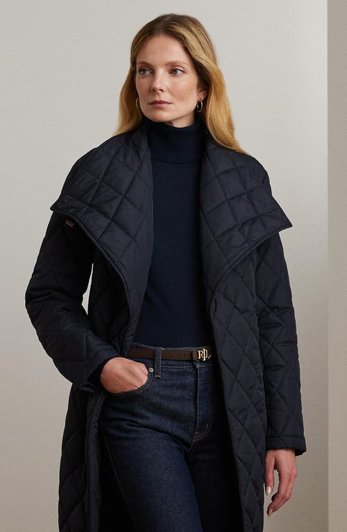 Ralph Lauren Lauren  Quilted Long Wrap Jacket In Blue