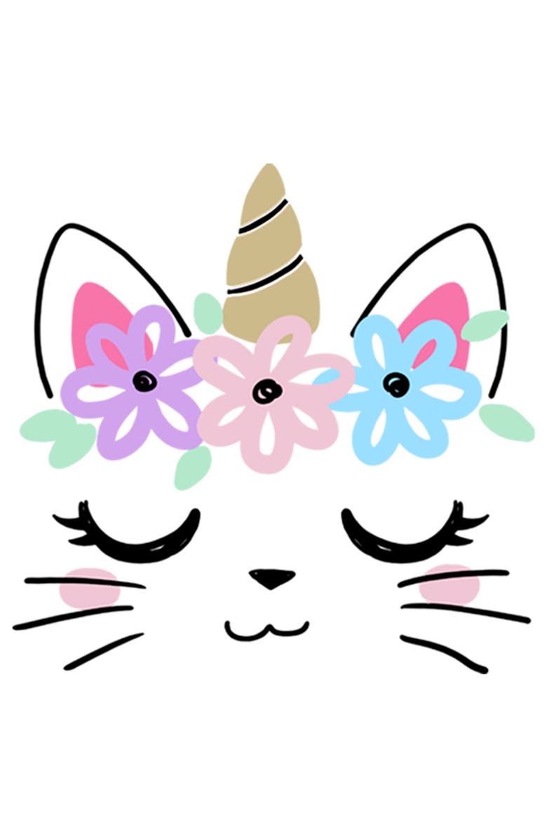 Lost Gods Girl's Lost Gods Kitty Unicorn with Flower Crown  Graphic T-Shirt, Alternate, color, White