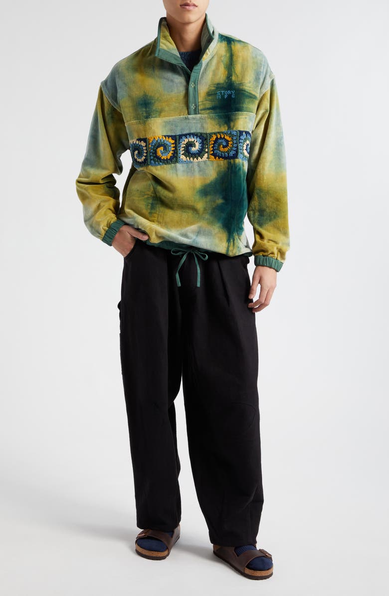 Story mfg. Polite Oversize Crochet Panel Organic Cotton Velveteen Pullover, Alternate, color, 