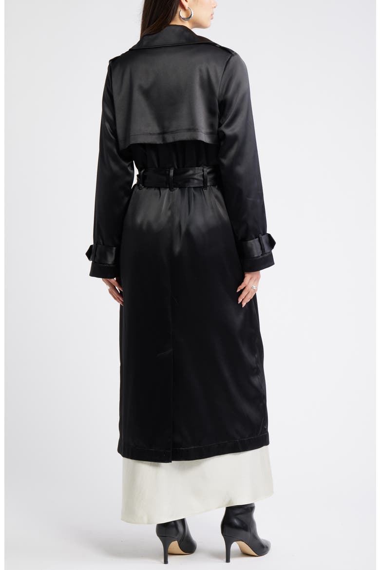 Belted Satin Trench Jacket, Alternate, color, BLACK