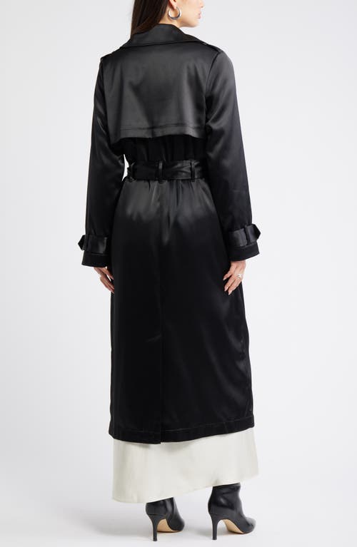 Open Edit Belted Satin Trench Jacket In Black