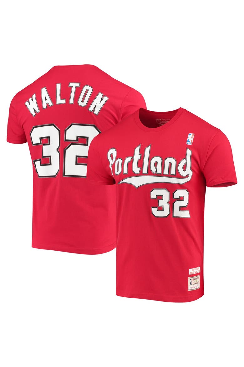 Men's Mitchell & Ness Bill Walton Red Portland Trail Blazers Hardwood Classics Player Name & Number T-Shirt, Main, color, Red