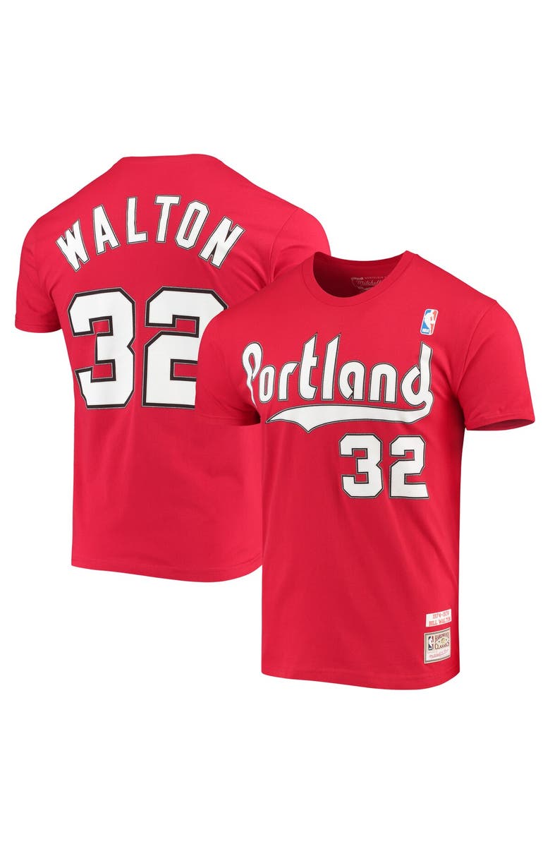 Mitchell & Ness Men's Mitchell & Ness Bill Walton Red Portland Trail Blazers Hardwood Classics Player Name & Number T-Shirt, Main, color,