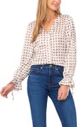 CeCe Medallion Print Satin Georgette Button-Up Shirt