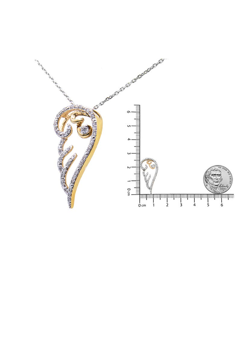 10K Yellow Gold over Silver 1/4 Cttw Diamond Angel Wing Pendant Necklace, Alternate, color, Yellow